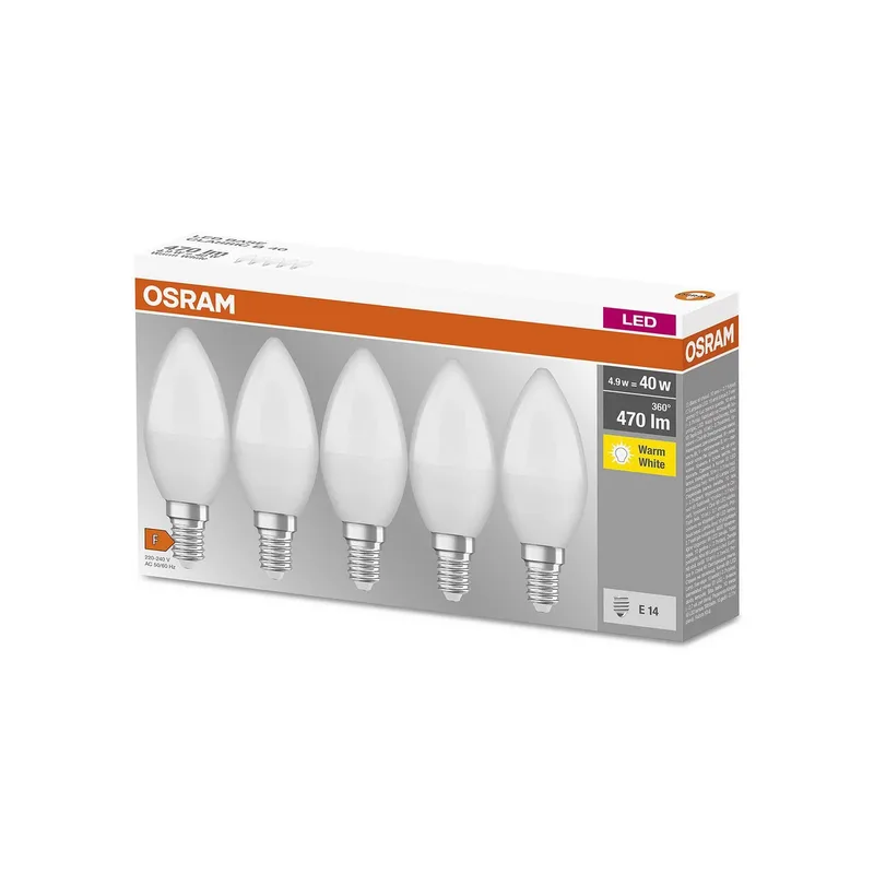 Base Classic B LED-kaarslamp E14 4,9 W, set van 5 fra Osram – produktbillede