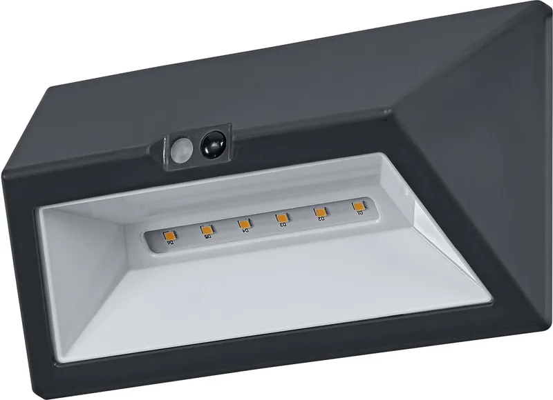 buitenwandlamp, 1,5 W, 110 lm, 3000 K, stralingshoek 55°, levensduur 25.000 uur, IP44, PIR-bewegingssensor, USB-C-oplaadfunctie von Osram in Dunkelgrau – Produktfoto
