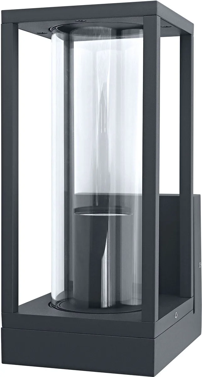 buitenwandlamp E27, aluminium, helder glas, IP44, donkergrijs, rechthoekig design, 140 x 110 x 245 mm, montagemateriaal inbegrepen by Osram – product photo