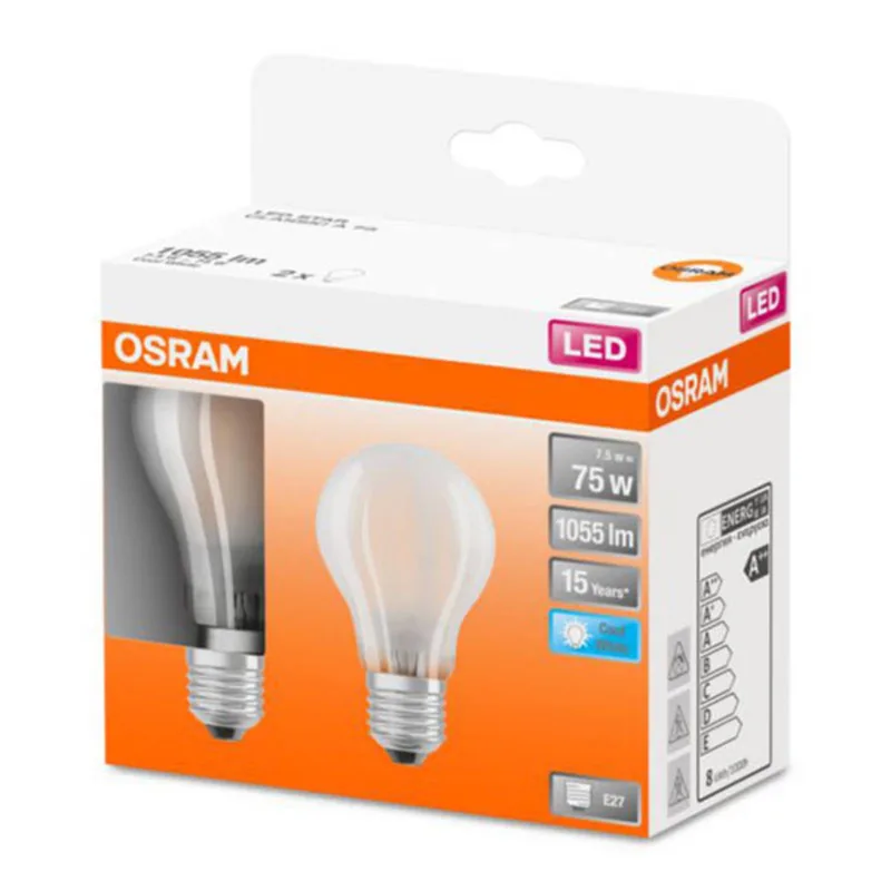 Classic A LED lamp E27 7,5W 4.000K mat per 2 de Osram – photo produit