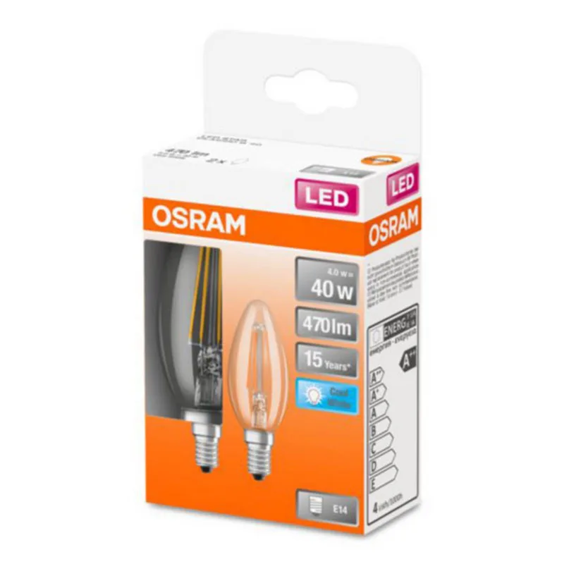 Classic B LED-pære E14 4W 4.000K klar 2stk. fra Osram – produktbillede