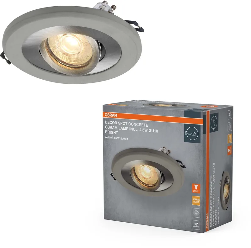 Concrete LED Spot GU10 Bright 4.5W Satijnnikkel, Betonlook, Aluminium, Unieke materiaalcombinatie fra Osram i Satijn nikkel – produktbillede