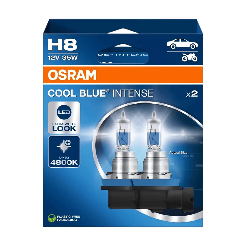 COOL BLUE® INTENSE H8, jusqu'à 4 800 K, ampoule de phare halogène, aspect LED, 2 ampoules de Osram – photo produit