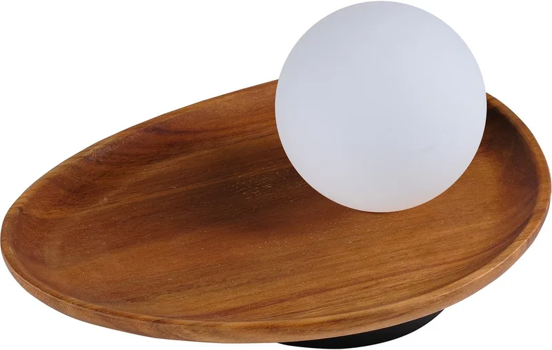 Decor Acacia Nest Tafellamp, Acacia Hout Bruin, G9 Versie, Metaal, Glas, Textielkabel de Osram en Houten decor – photo produit