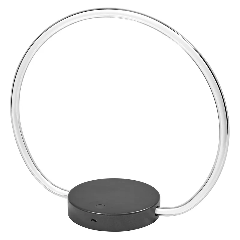 Decor Aura tafellamp van gebogen polycarbonaat met LED en filament design, met USB-C oplaadpoort, 10 W, 1000 lm, 3000 K, 830 warm wit, touch dimbaar, IP20 van Osram in Donkergrijs – productfoto