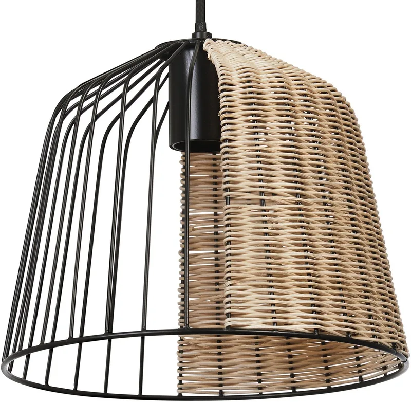 Decor Cage Bell hanglamp in industriële stijl, zwart/bruin, kooibehuizing van metaal en rotan, E27 fitting, 260 mm diameter, eenvoudig te installeren, lamp niet inbegrepen från Osram i Svart, Brun – produktbild