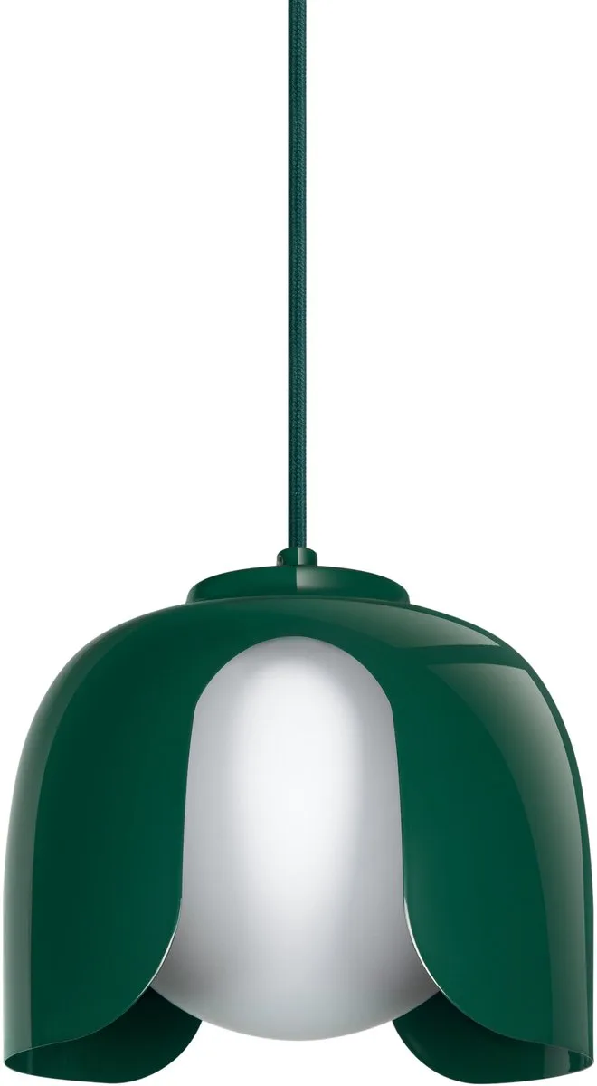 DECOR Corolle Hanglamp, Groen Metaal Glas, E27 Versie, Textielkabel, 200mm, Retro stijl de Osram – photo produit