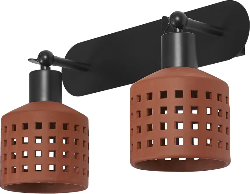 Decor decoratieve wandlamp van klei met gatenpatroon, 2-lamps, E27 fitting de Osram en Marron – photo produit