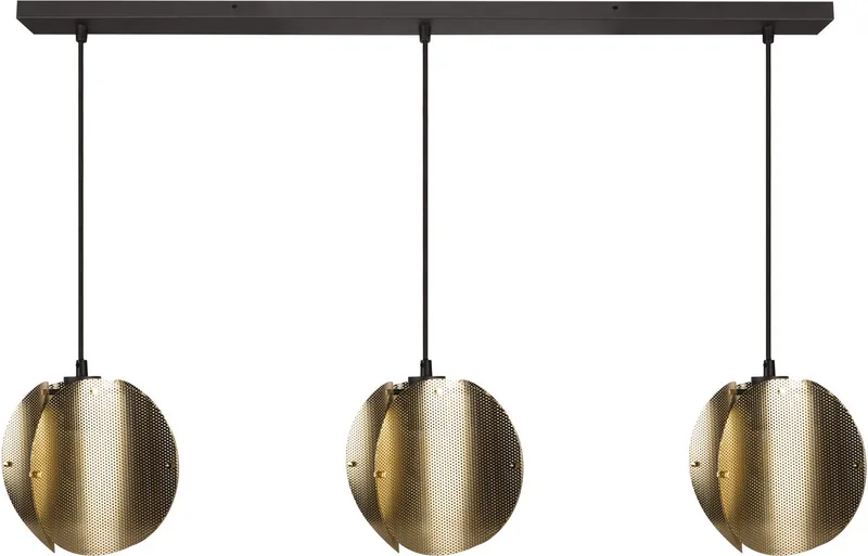 DECOR Gevouwen Globe Hanglamp LINEAR 3x E27, Staal geëlektroplateerd, Industrieel, Textielkabel de Osram en Or – photo produit