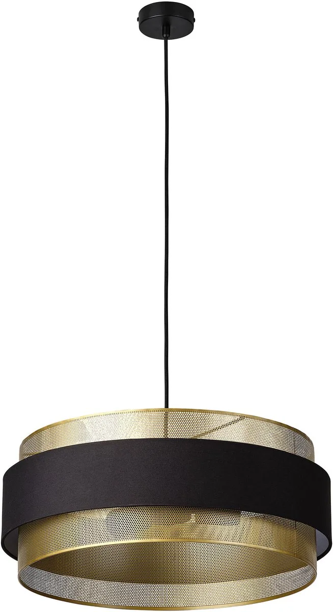 DECOR Hornet hanglamp 3xE27 Zwart Goud 500mm, hanglamp, Metaal, textiel voor eetkamerverlichting de Osram en Noir, Or – photo produit