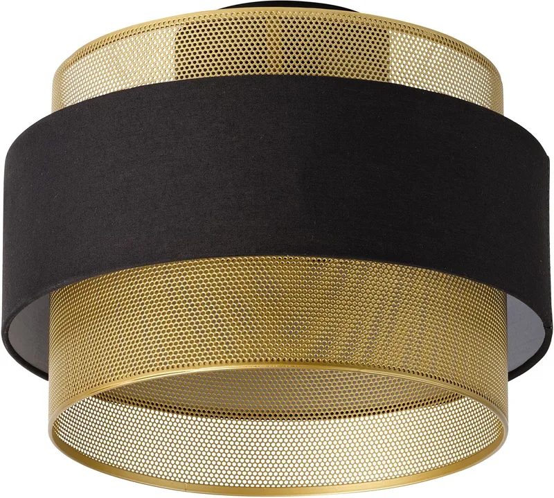 DECOR Hornet Plafondlamp E27 Zwart Goud 300mm, Plafondlamp, Metaal, Textiel voor warme sfeer de Osram en Noir, Or – photo produit