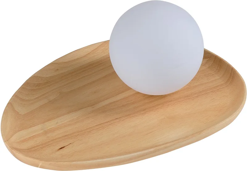 Decor Houten Nest Tafellamp, Bruin Rubberhout, G9 Versie, Metaal, Glas, Textielkabel de Osram en Houten decor – photo produit
