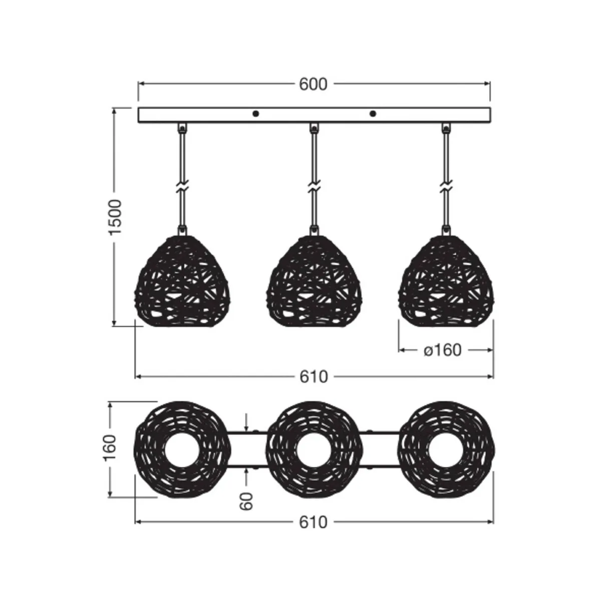 Decor Paper Drop suspension décorative linéaire avec abat-jour en papier, 3 lampes, avec douille E27, en papier et métal, IP20 de Osram en Beige – photo produit 3 sur 5