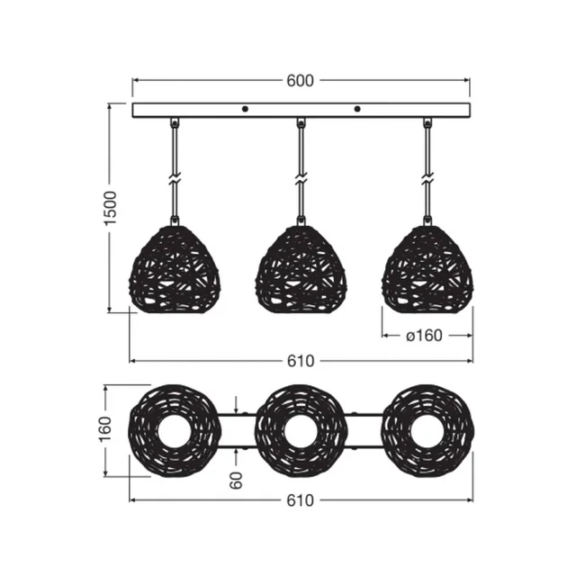 Decor Paper Drop suspension décorative linéaire avec abat-jour en papier, 3 lampes, avec douille E27, en papier et métal, IP20 de Osram en Beige – photo produit 3 sur 5