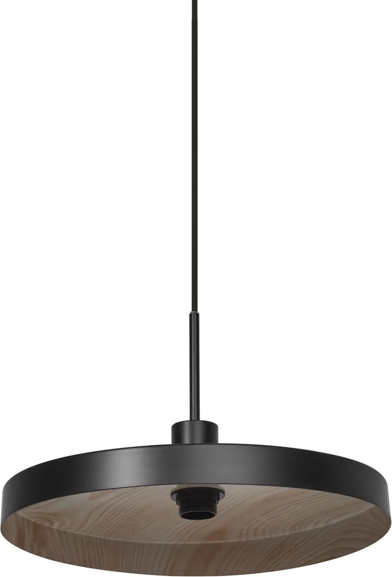 Decor Plate decoratieve hanglamp met plaatvormige lampenkap, 400 mm, met E27 fitting, IP20, metaal, zwart/ houtlook de Osram en Noir, Hout decor – photo produit