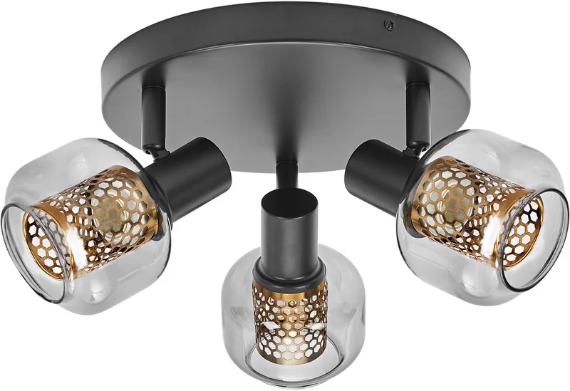 Decor Spot Firefly lamp in industriële stijl, 3 x 2,8 W, 750 lm, 2700 K, metalen en glazen behuizing, E14 fitting, eenvoudige installatie, dimbare lamp inbegrepen de Osram en Noir – photo produit