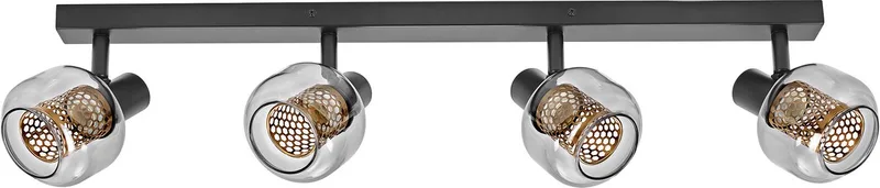 Decor Spot Firefly lamp in industriële stijl, 4 x 2,8 W, 1000 lm, 2700 K, metalen en glazen behuizing, E14 fitting, eenvoudige installatie, dimbare lamp inbegrepen de Osram en Noir – photo produit