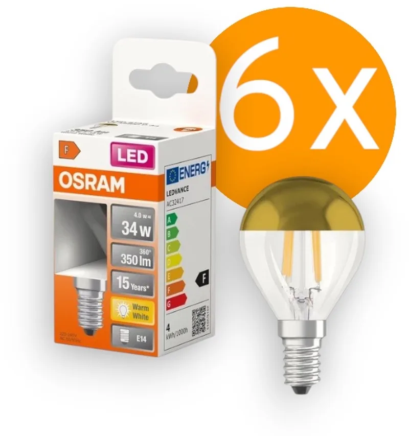 Doos 6x Osram E14 LED Kopspiegellamp | 4W 2700K 220V/240V 827 380Lm | 300° de Osram – photo produit