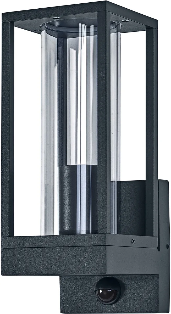 Endura Classic LED-wandlamp Frame, E27-uitvoering, PIR-sensor, IP44, aluminium glas de Osram en Gris foncé – photo produit
