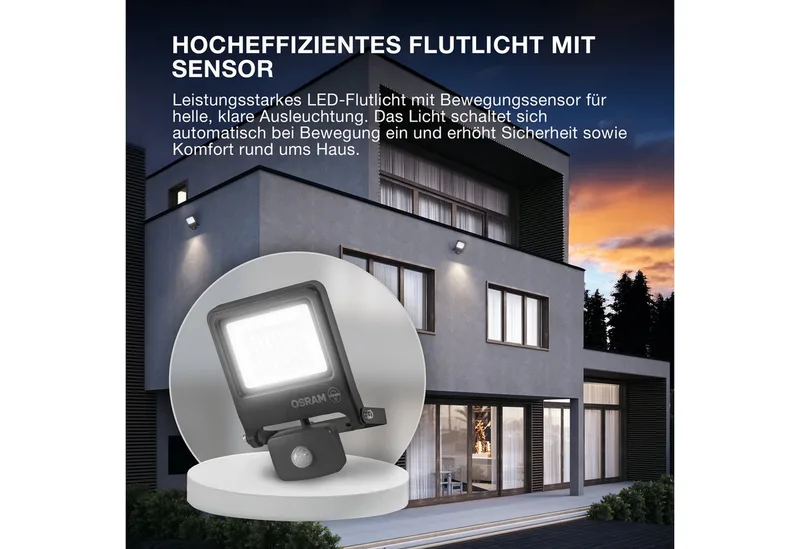 ENDURA FLOOD PC 10W LED-schijnwerper met sensor, 3000K warmwit, 1000 lumen, IP44 schijnwerper met bewegingsmelder, schemersensor 2-1000 lux von Osram in Dunkelgrau – Produktfoto 5 von 5