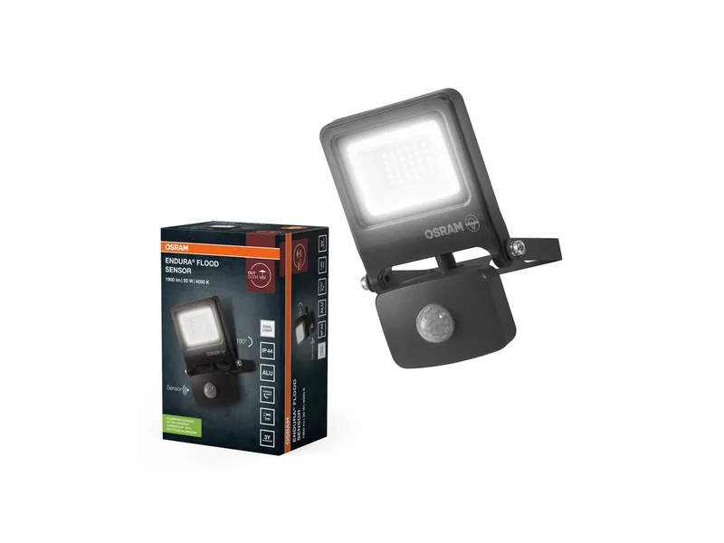 ENDURA FLOOD PC 20W LED-schijnwerper met sensor, 4000K, 1800 lumen, IP44 schijnwerper met IR-bewegingsdetector, tijd/lux instelbaar de Osram en Gris foncé – photo produit 3 sur 4