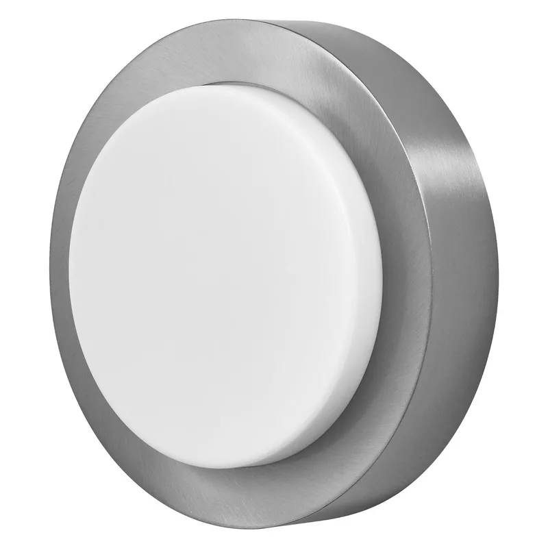 ENDURA STYLE DISC buitenwandlamp, ronde LED-wandlamp van roestvrij indirect licht, warm wit, 3000K, IP44, 8W van Osram in Staal – productfoto