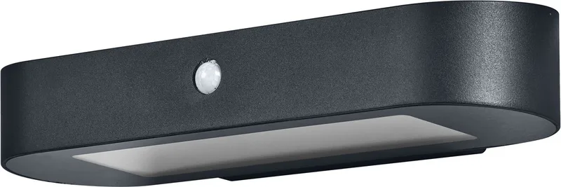 ENDURA Style ovale zonnelamp voor aan de muur, warm wit licht (3000 K), geïntegreerde sensor, kan zonder stroom worden gebruikt, lange batterijduur: 30 keer 60 seconden in PIR-modus, beschermingsklasse IP44 van Osram in Zwart – productfoto