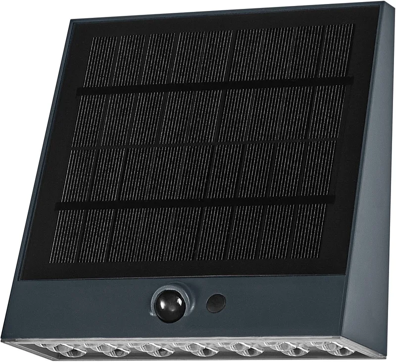 Endura Style SOLAR LED-wandlamp Fin, 10.2W, 3000K warmwit, 890 lm, PIR-sensor, IP54, batterijduur 18 dagen fra Osram i Mørkegrå – produktbillede