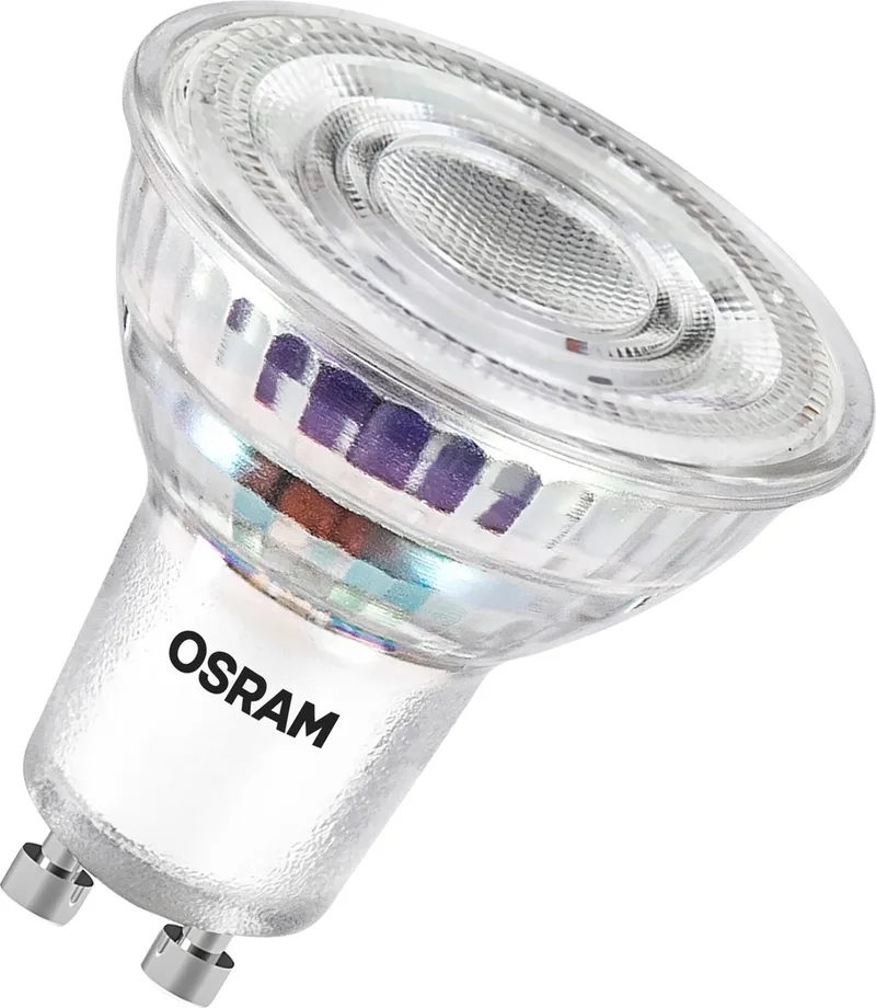 Energieklasse LED-reflectorlamp PAR16 met 2 W, 360 lm, warm wit (2700 K) gemaakt van helder loodvrij glas met GU10 voet in energie-efficiëntieklasse A, 50 mm diameter, IP20. fra Osram – produktbillede