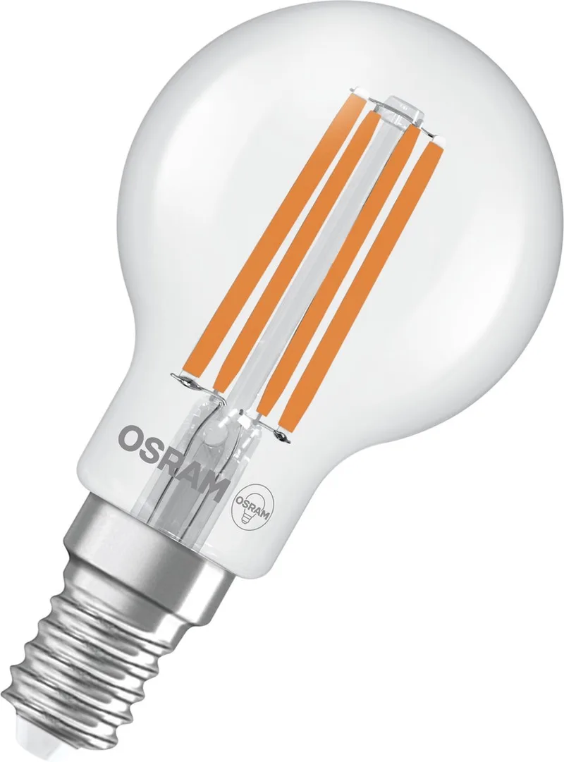 Energy Class LED-lamp in klassieke minibolvorm, 2,2 W / 470 lm, EEK A, warm wit licht (2700 K), CRI 80, gemaakt van helder gekleurd loodvrij glas, E14 fitting, IP20, 45 mm diameter. de Osram – photo produit