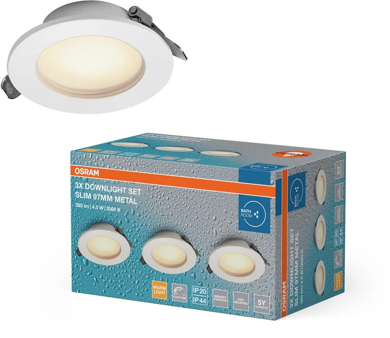 LED-inbyggnadslampa ESSENTIAL vit Ø 9,7 cm IP44 3-pack från Osram – produktbild