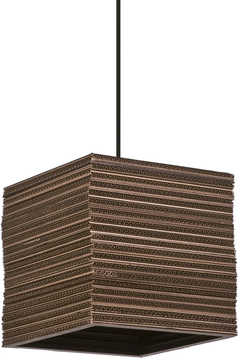 hanglamp Decor Karton Vierkant van golfkarton, licht, E27, 250 mm diameter , lampenkap van gerecycled materiaal, duurzaam dankzij vervangbare lichtbron, eenvoudig te installeren de Osram en Marron – photo produit