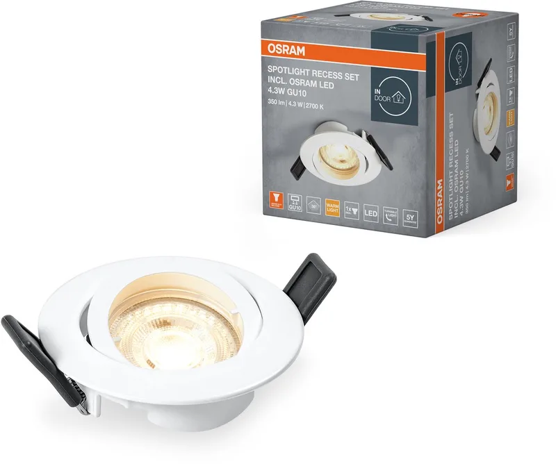 inbouwplafondlampset inclusief GU10 LED en twistlocksysteem, inbouwspots in wit, IP20-bescherming voor binnentoepassingen, complete montage- en aansluitaccessoires inbegrepen från Osram – produktbild