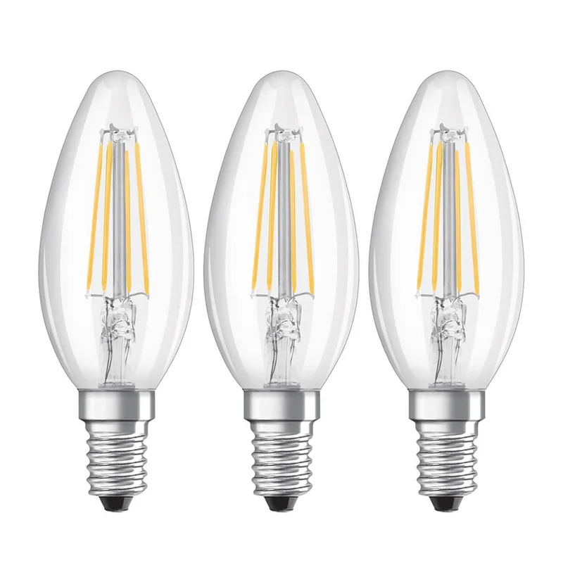 LED kaarslamp E14 4W filament 2.700K 3 per set de Osram – photo produit