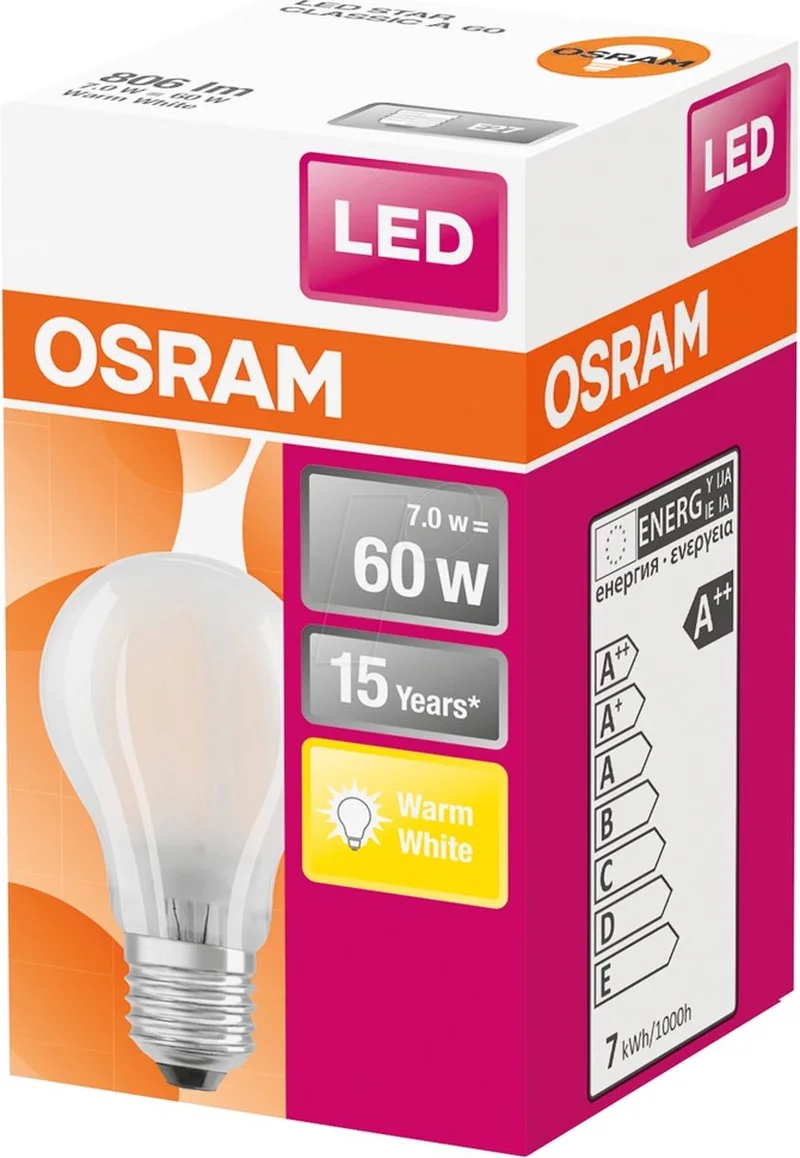 LED lamp - Classic A 60 - E27 - filament - mat - 7W - 806 Lumen - warm wit - niet dimbaar de Osram – photo produit