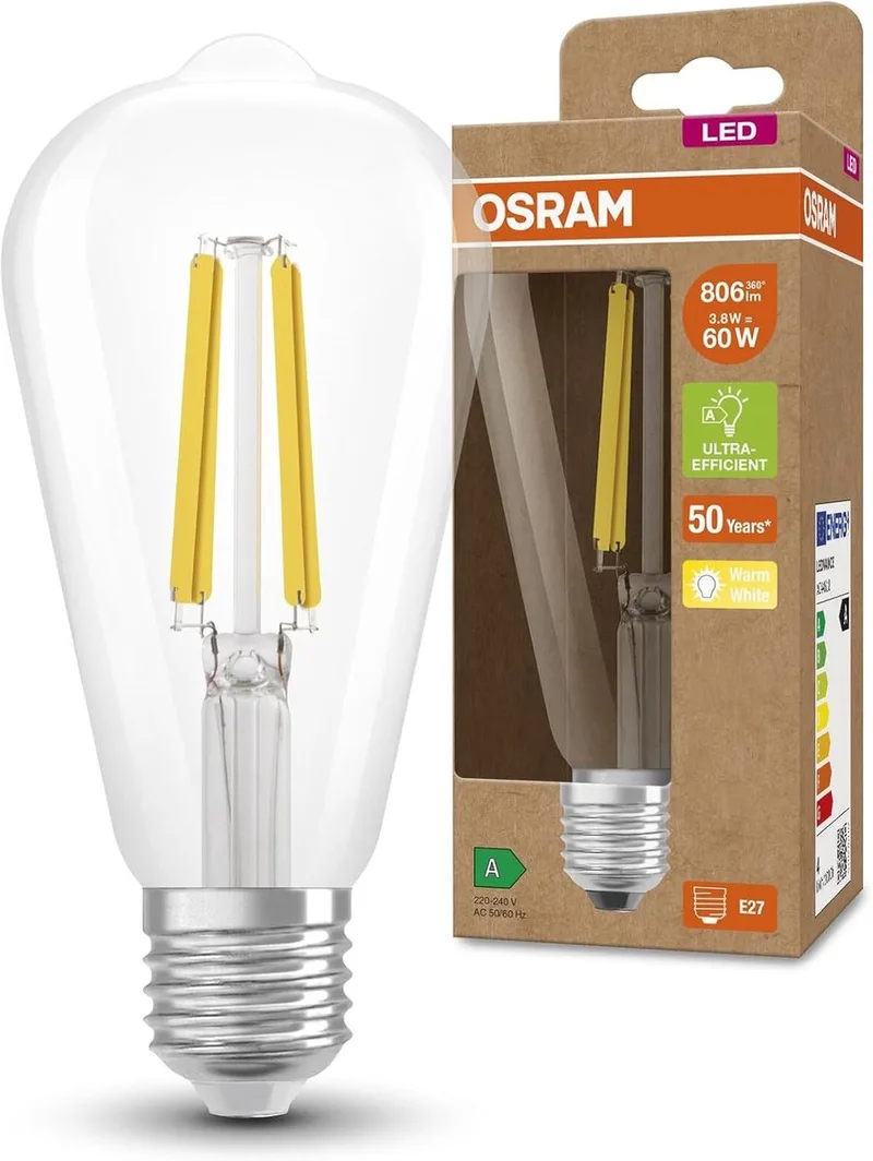 LED lamp - Classic Edison - helder - E27 - 3,8W - energielabel A van Osram – productfoto