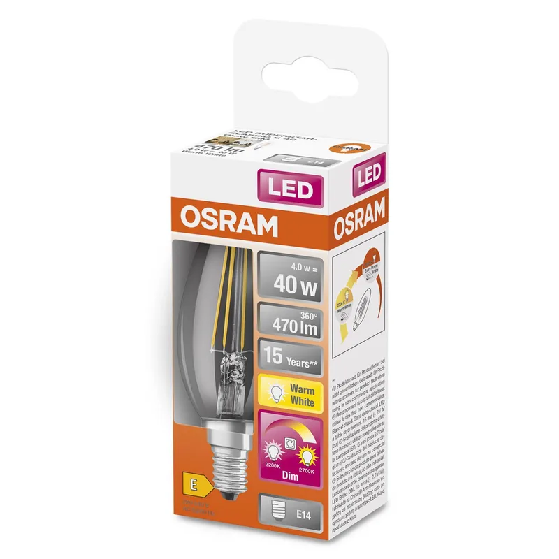 LED lamp E14 4W GLOWdim helder de Osram – photo produit