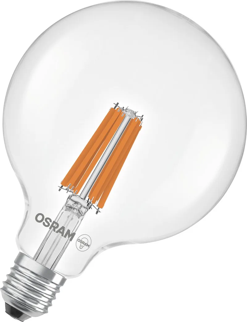 LED lamp in classic mini candle shape, with decorative LED filament in frosted design, energy efficiency class A, E27, 1.2 W, 255 lm, 4000 K, cool white. 100% light straight away. de Osram – photo produit