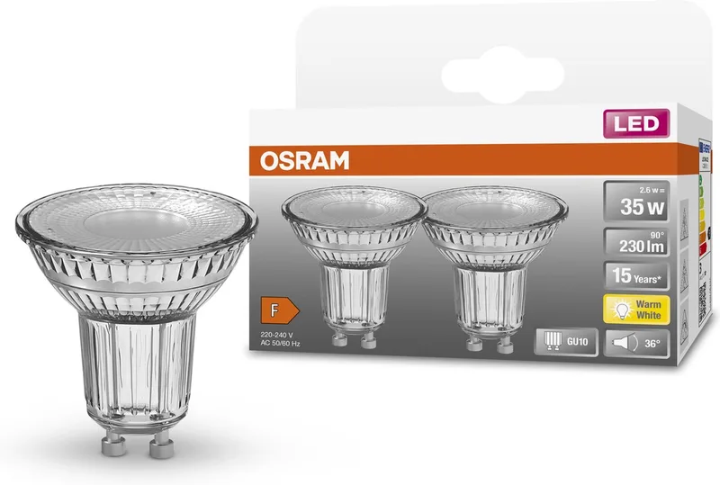 LED lamp - Spot GU10 - 2,6W - 230 lumen - warm wit - niet dimbaar - 2 stuks de Osram – photo produit