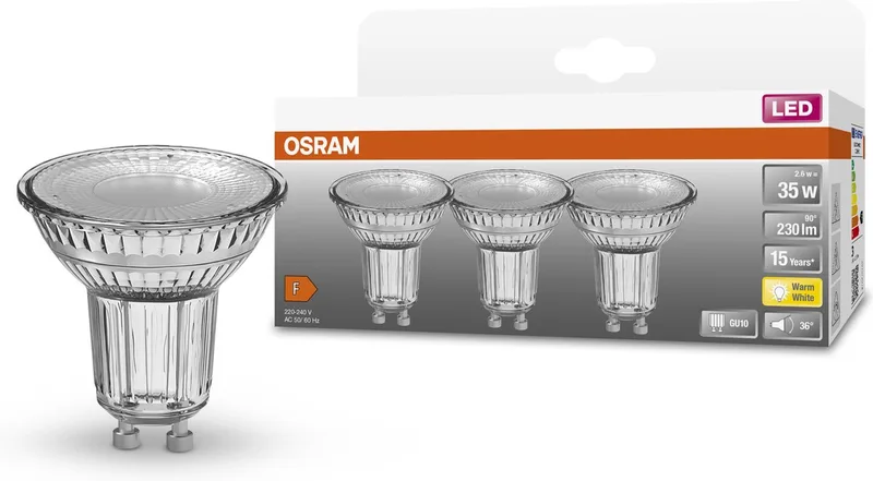 LED lamp - Spot GU10 - 2,6W - 230 lumen - warm wit - niet dimbaar - 3 stuks de Osram – photo produit