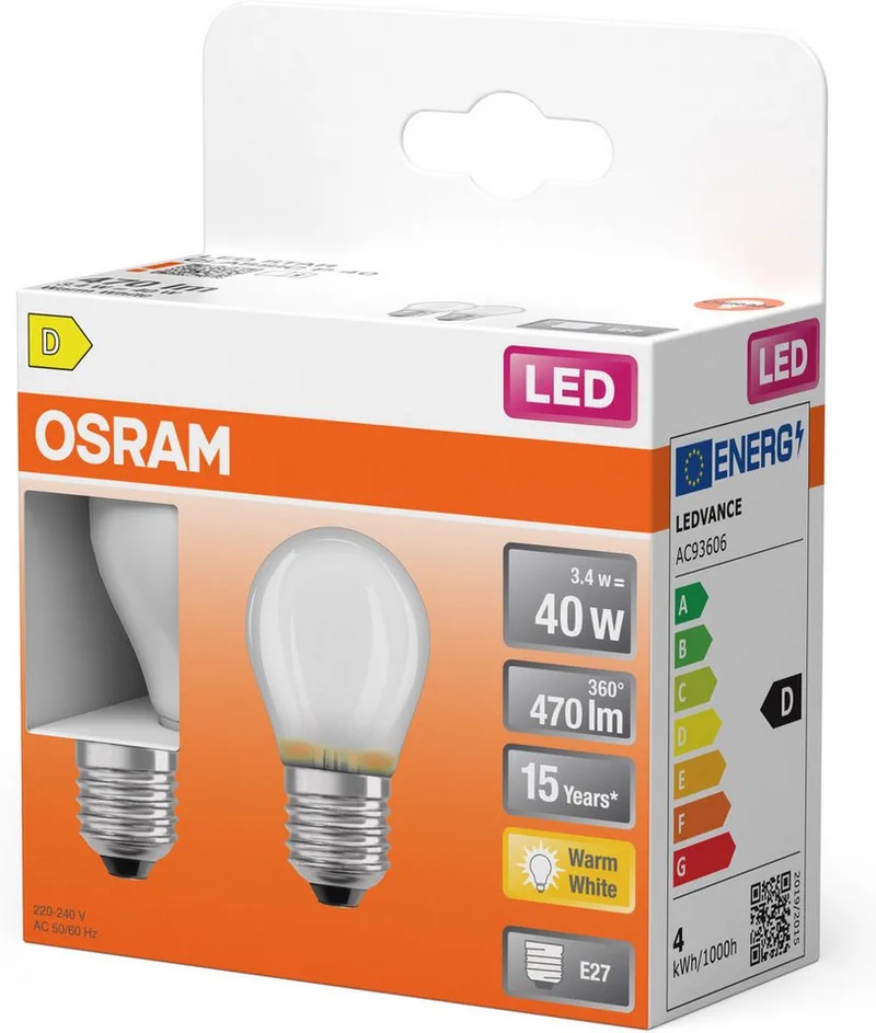 LED-lamp Star mini bolvorm P40 filament, 2700 K warm wit, 3,4 W, E27, mat, 470 lm, 15.000 h, voor tafel- en pendelarmaturen, niet-verblindend de Osram – photo produit 3 sur 4