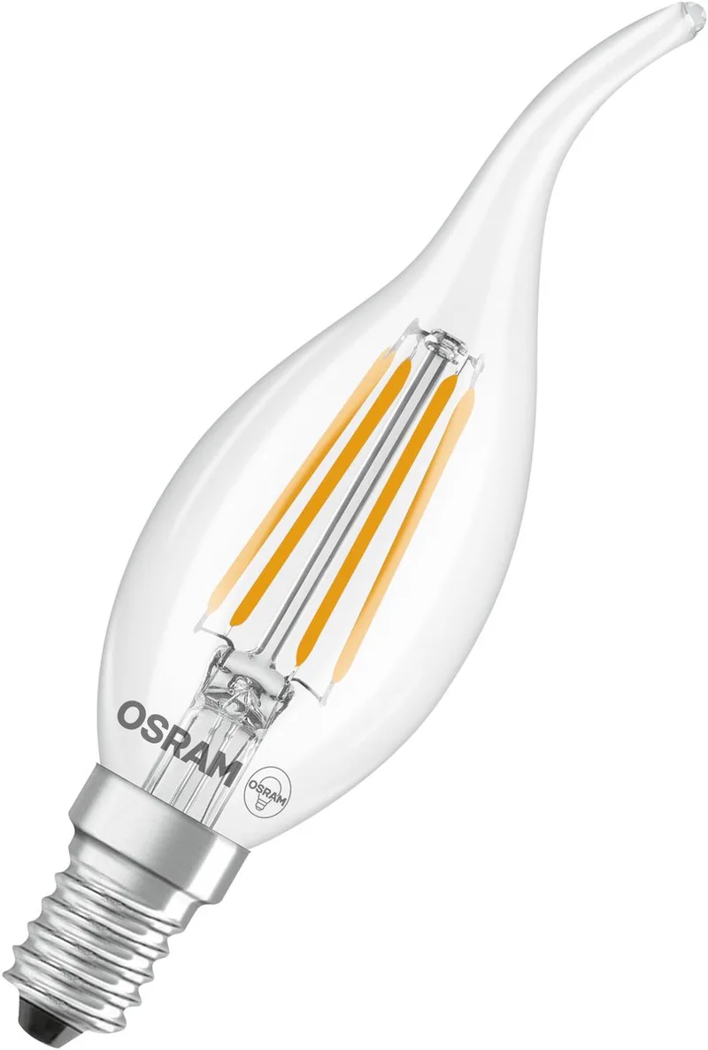 LED lamp Superstar Classic BA40 Windgust Filament dimbaar, 2700 K warm wit, 3,4 W, E14, helder, 470 lm, 15.000 h, voor kroonluchters, wandlampen van Osram – productfoto