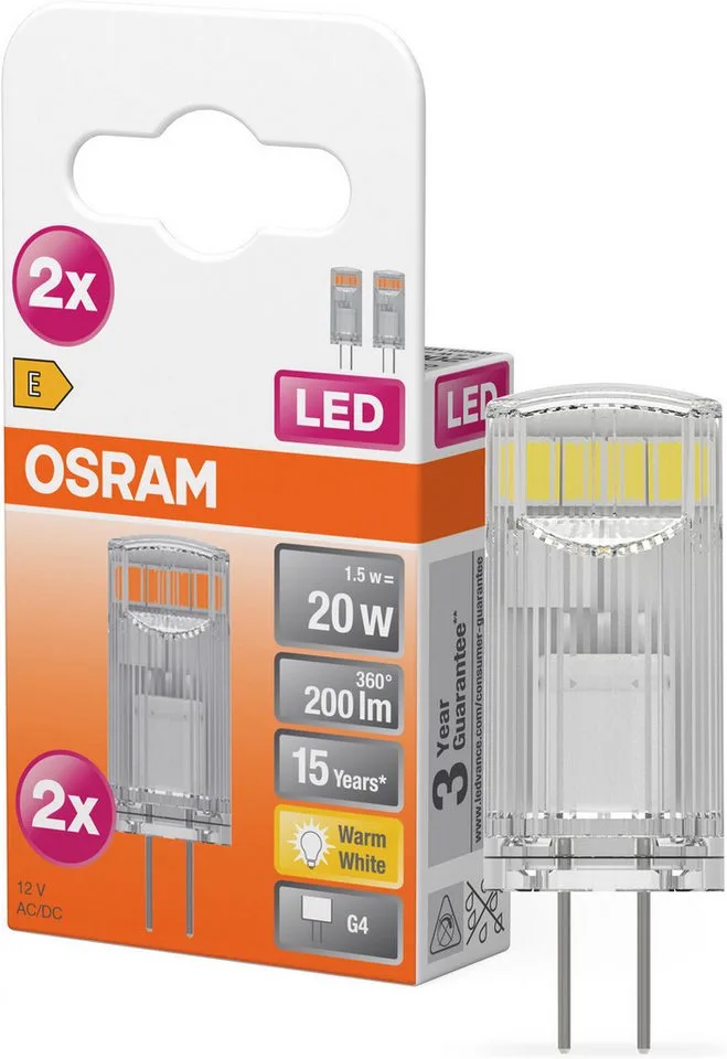 LED-stiftlampa G4 1,5W 2 700K klar 2-pack från Osram i Vit – produktbild