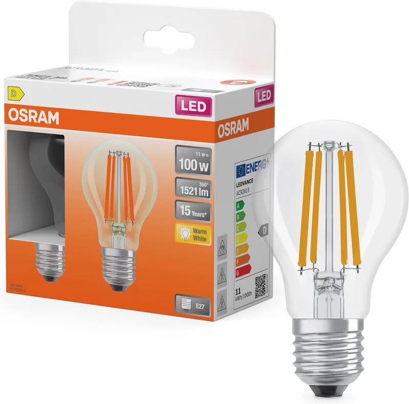 LED-Retrofit E27 11 W filament 827 1521lm 2 fra Osram i Hvid – produktbillede