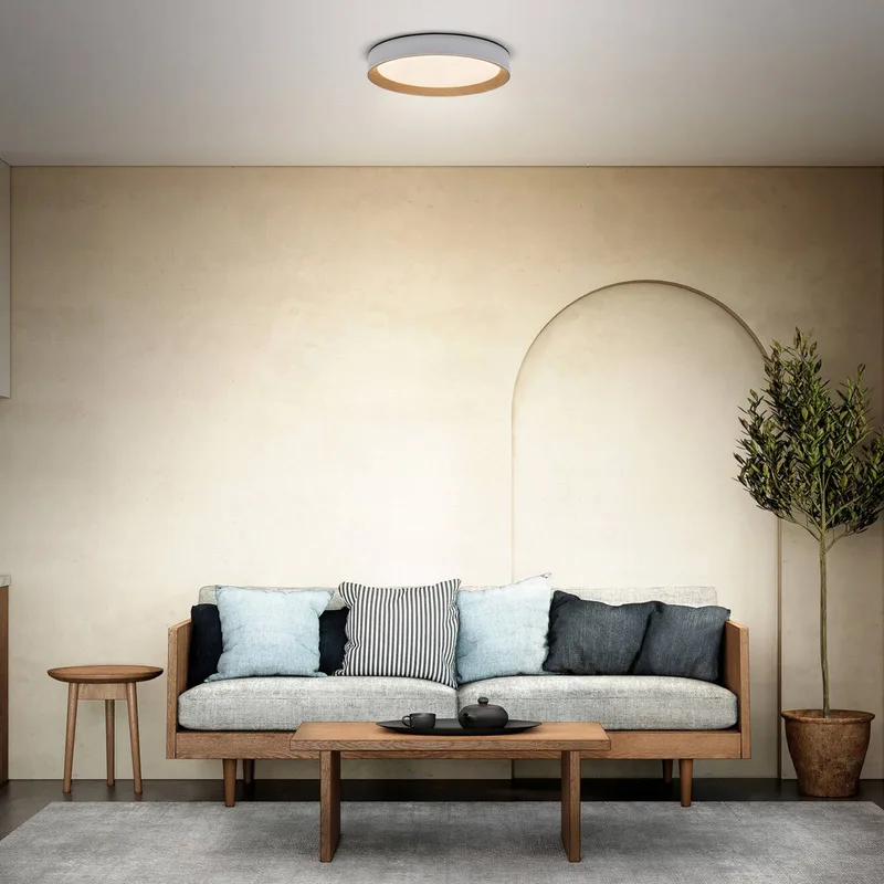 LED plafondlamp ORBIS LARIOS, wit/hout Ø 49 cm, dimbaar de Osram en Blanc, Hout – photo produit