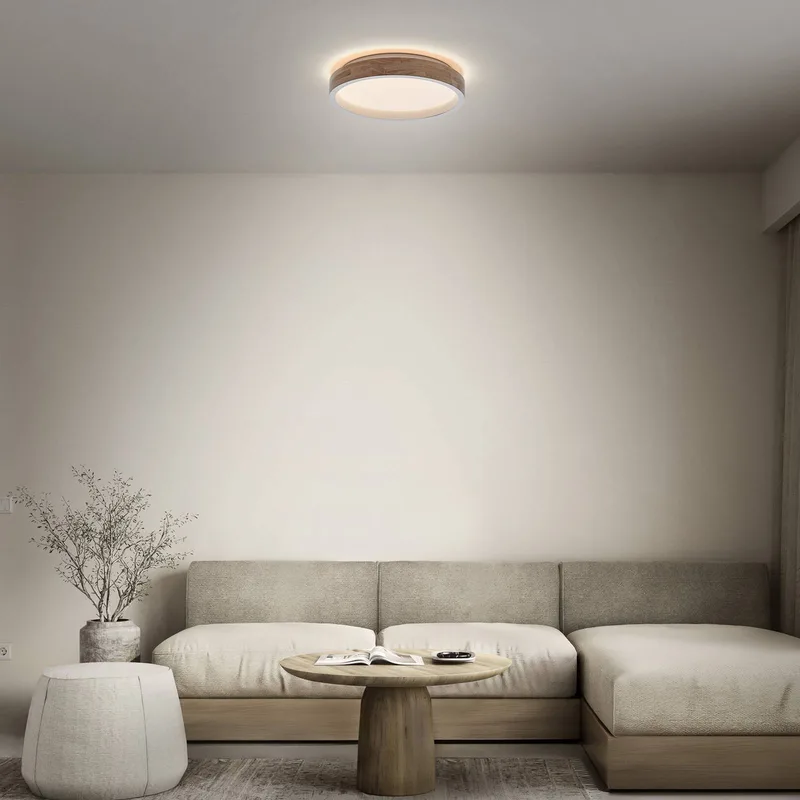LED plafondlamp ORBIS MARIANO, hout/wit, Ø 41 cm, dimbaar de Osram en Hout, Blanc – photo produit