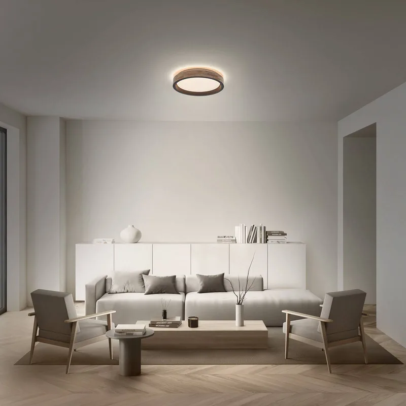 LED plafondlamp ORBIS MARIANO hout/zwart Ø 41 cm dimbaar de Osram en Hout, Noir – photo produit