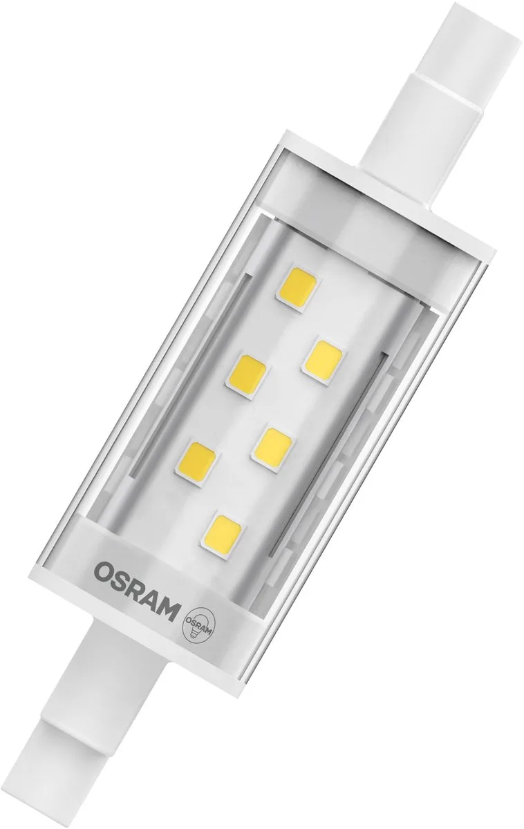 LED SLIM LINE R7S in buisvorm (dubbelzijdig), LED-staaflamp, KUNSTSTOF, helder, 9,5 W, (ex 75 W), 1055 lm, warm wit, 2700 K, 15000 u, CRI 80 de Osram – photo produit