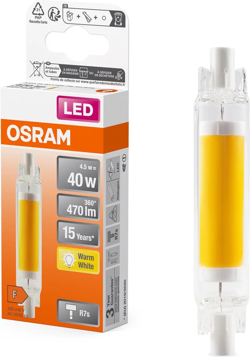 LED Slim Line R7S LED R7S 78mm Helder 4.5W 470lm - 827 Zeer Warm Wit | Vervangt 40W by Osram – product photo