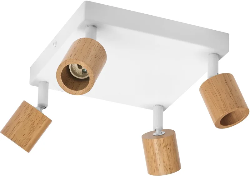 LED Spot Brick plafondlamp 4xGU10 plaat wit hout, viervoudige spotbalk 230V met verstelbare spots de Osram en Blanc, Houtdecor – photo produit